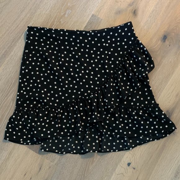 Urban Outfitters Black Ruffle Polka Dot Wrap Skirt - Picture 2 of 7